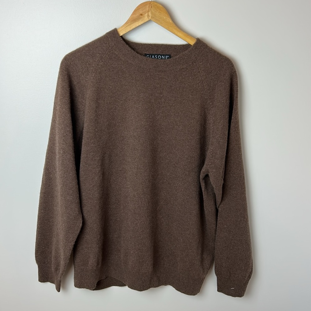 Giasone Two Ply Cashmere Black Crewneck Sweater Men's Large